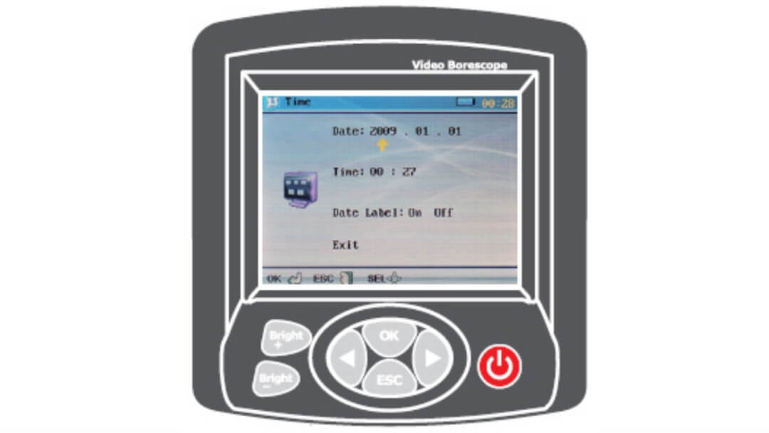 Cài đặt thời gian - Máy nội soi công nghiệp FVE 150 - Geo-Fennel.