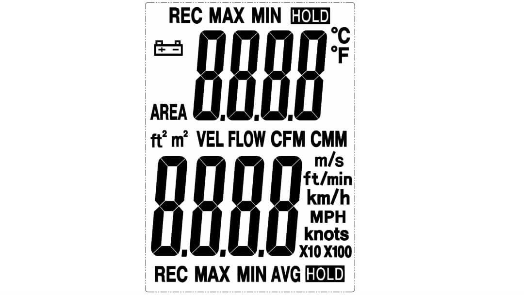 Thông số hiện trên màn hình - Máy đo tốc độ gió FTA 1 - Geo-Fennel.